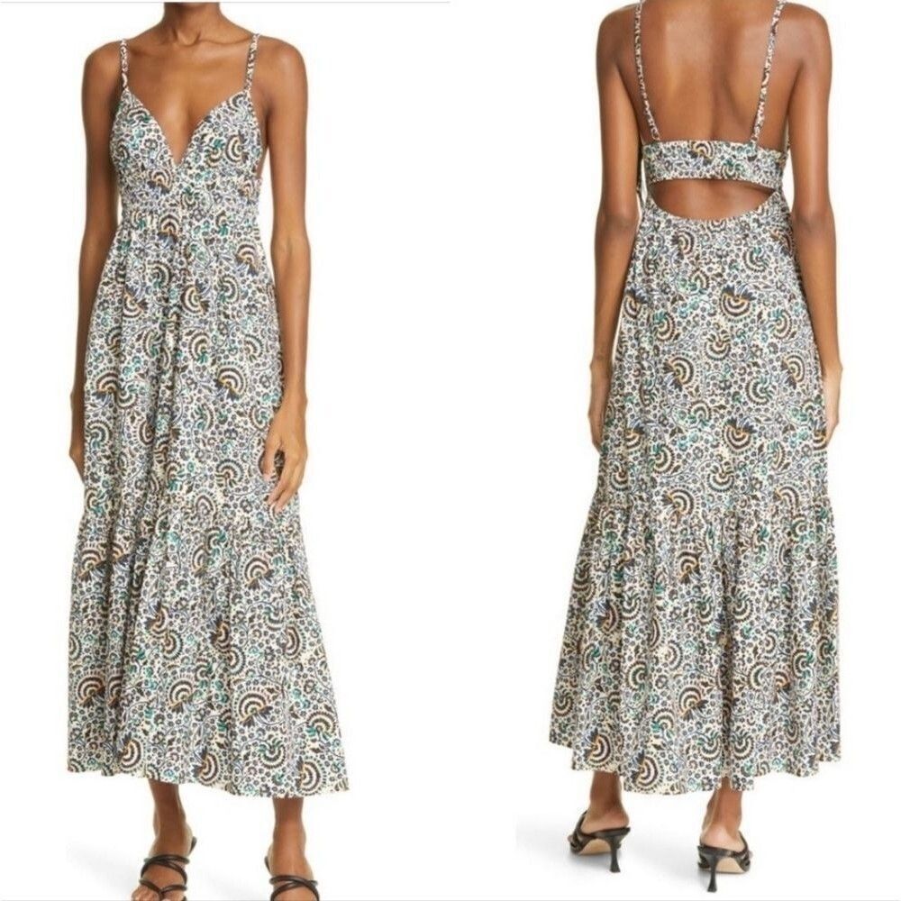 A.L.C. Rhodes Smocked Open Back Floral Cotton Maxi Dress with Pockets Size 10